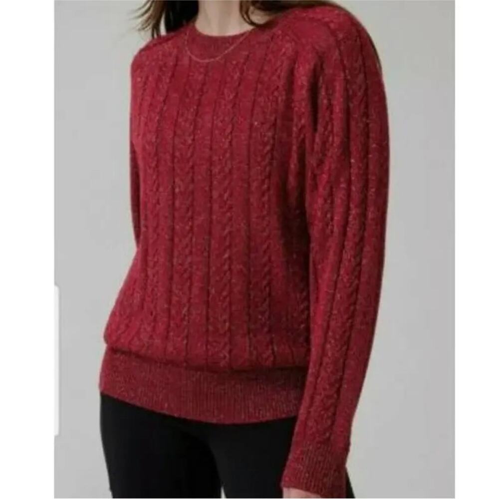 Athleta Crossroads Crewneck Long Sleeve Sweater in Red Metallic Size XS